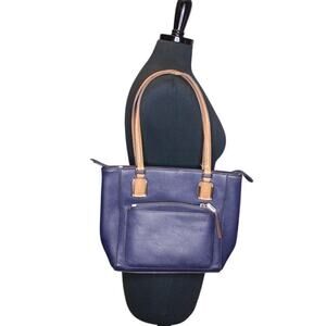 Nine West Shoulder Bag Purse Blue Brown Classic Vegan Minimalist